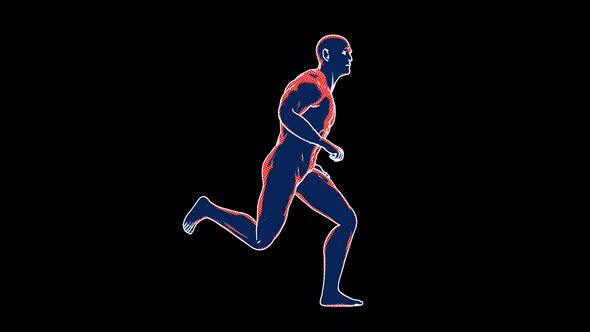 4K cartoon man running with alpha