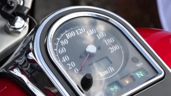 Motorbike Speedometer Closeup Vintage Bike Odometer Slow Motion Scooter Clock Mileage Indicator Clas alt
