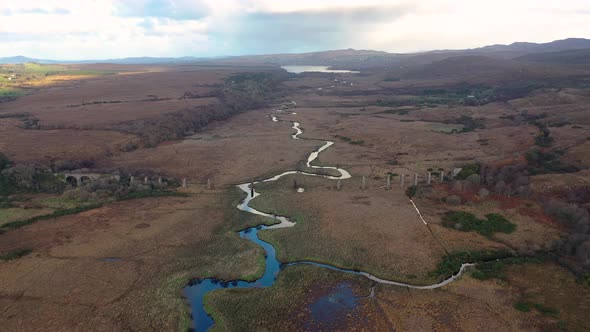 Aerial View of the Owencarrow Railway Viaduct By Creeslough in County Donegal  Ireland alt