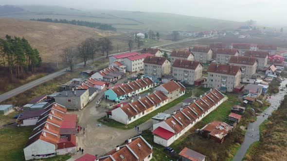 Aerial view of a Roma settlement in the village of Zehra in Slovakia