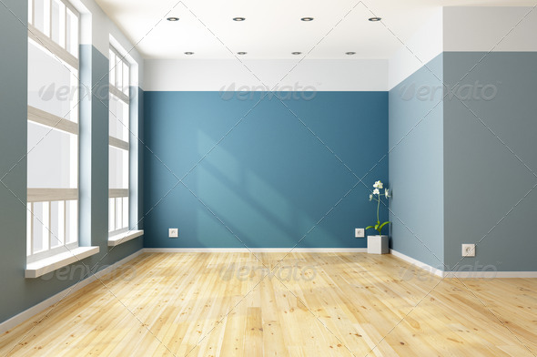 Empty blue living room - Stock Photo - Images