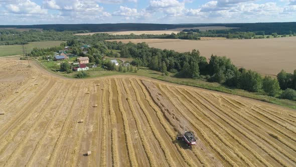 Combine Harvester on Wheat Field alt