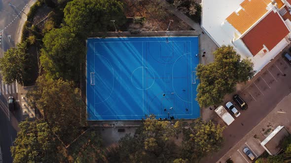 Basketball court aerial view.