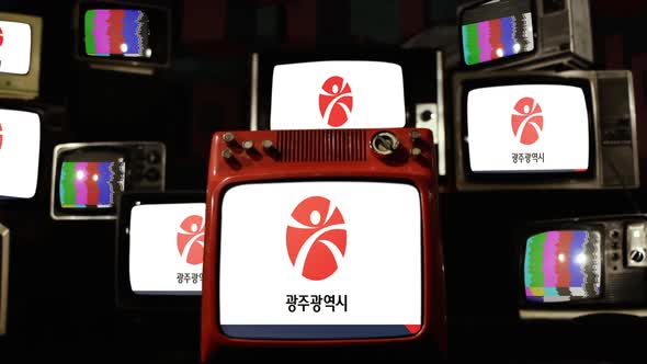 Flag of Gwangju, South Korea, on Retro TVs.
