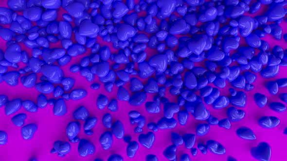 Many Blue Hearts Falling Into the Pile of Hearts on Pink Background alt