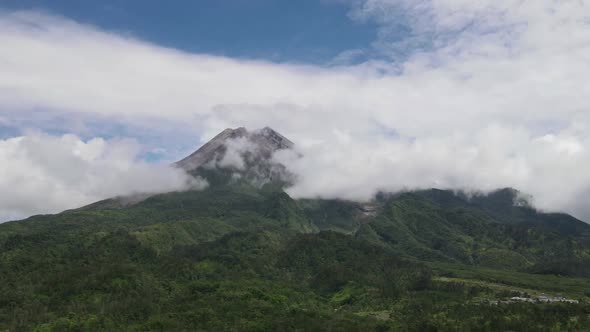 Time lapse aerial view of Merapi Mountain. Indonesia Volcano Landscape View. alt