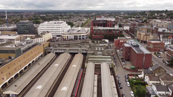 Drone View of the Platforms of the Station and Beautiful Views of Wimbledon