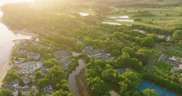 Aerial View of Beautiful Green Mauritius Island with Turquoise Water and Live Reef alt
