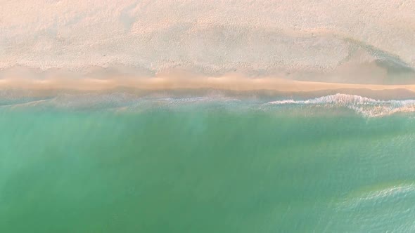Tropical Beach Aerial View, Top View of Waves Break on Tropical White Sand Beach