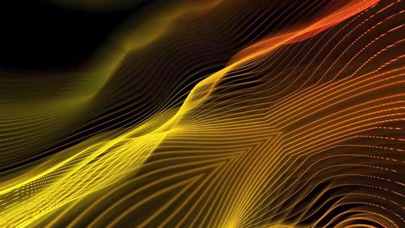 Yellow color particles line wave animation in digital space. A 16