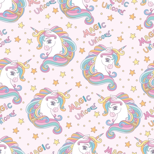 Seamless Pattern with Unicorns with a Rainbow Mane
