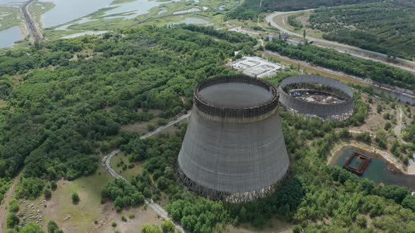 Drone Shot of Towers for Cooling Water, Chernobyl, Stock Footage ...