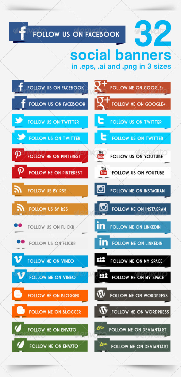 32 Social Banners - Web Elements Vectors