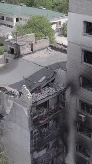 Vertical Video of a Destroyed House During the War in Ukraine alt