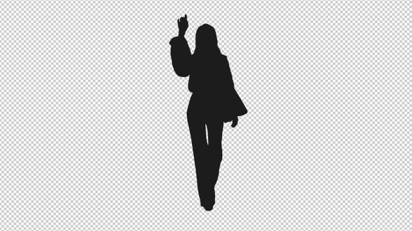 Black and White Silhouette of Young Stylish Woman Walking Gracefully