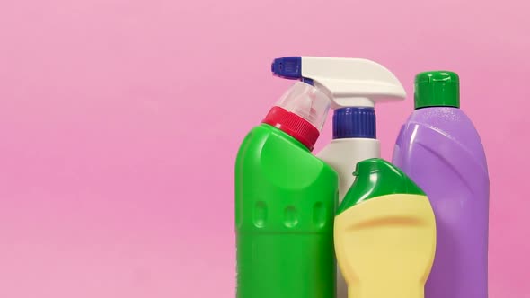 On the Right are Four Bottles of Cleaning Detergent