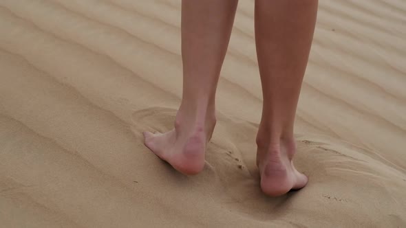 A Barefoot Brunette in a Dress Walks the Desert alt