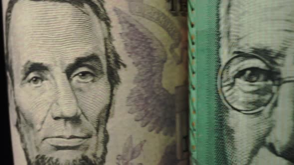 Foreign currency money exchange concept. Many banknotes of different nations. alt