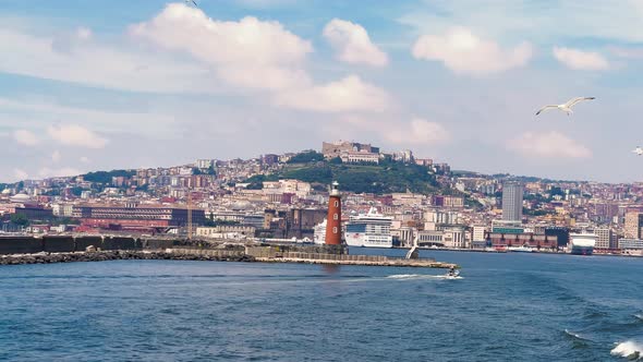 Naples Coastline and Cityscape From a Moving Boat in the Sea in Summer Season alt