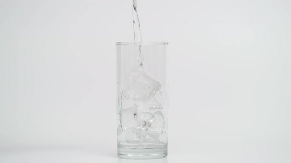 Slow Motion of Pouring Water in Glass with Ice at 1000 Fps alt