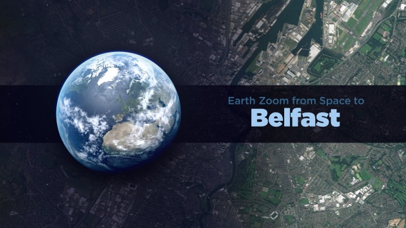 Belfast (Northern Ireland, UK) Earth Zoom to the City from Space