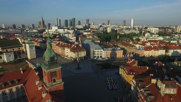 Aerial view of the Castle Square in Warsaw