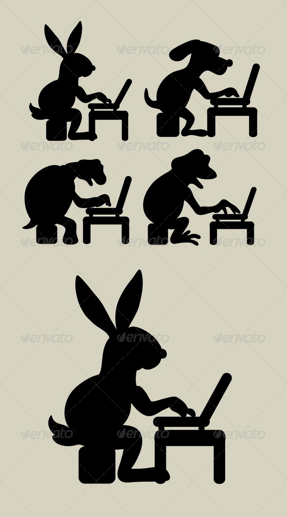 Animal with Laptop Silhouettes - Animals Characters