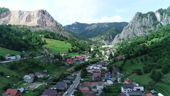 Aerial View of Mountain Town 4k