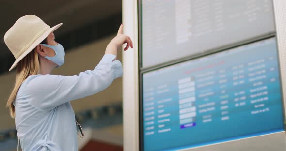 Slow Motion Stylish Traveling Woman in the Empty Airport, , California, USA alt