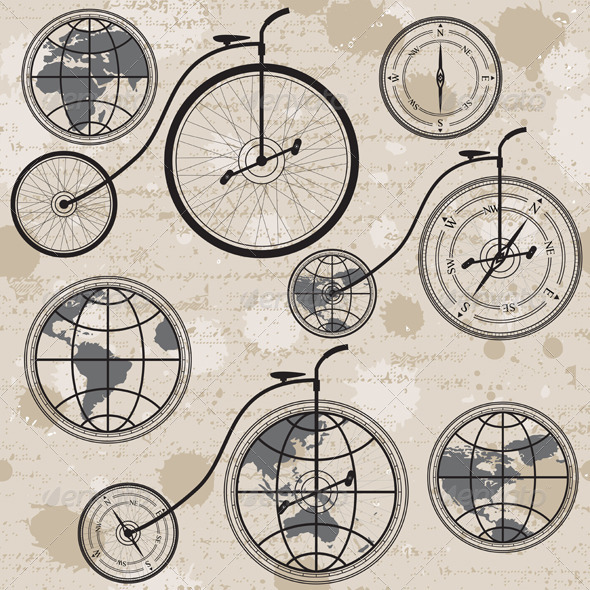 Retro Bicycle, Globe and Compass - Travel Conceptual