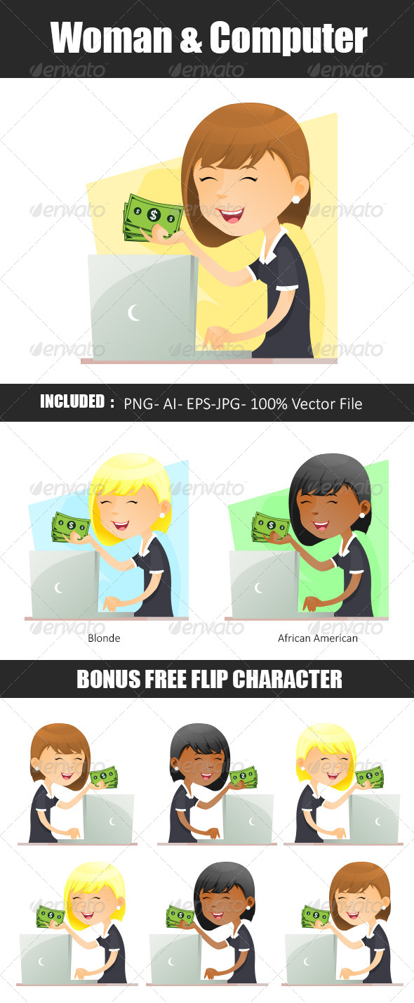Business Woman with Computer - People Characters