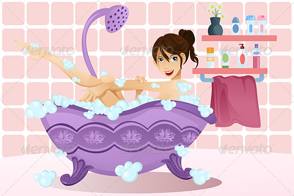Woman Taking A Bubble Bath By Artisticco Graphicriver