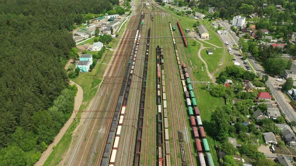 View From the Height of the Railway Tracks and wagons.Top View of Cars and Railways.Minsk.Belarus alt