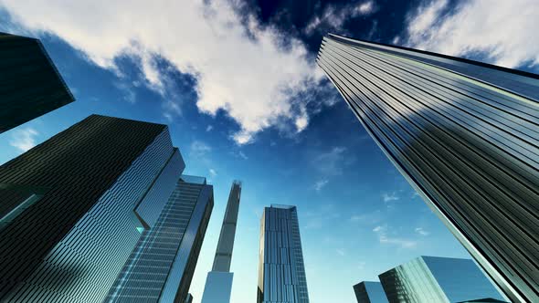 Office Building Windows and Bottom View on Skyscraper Building alt
