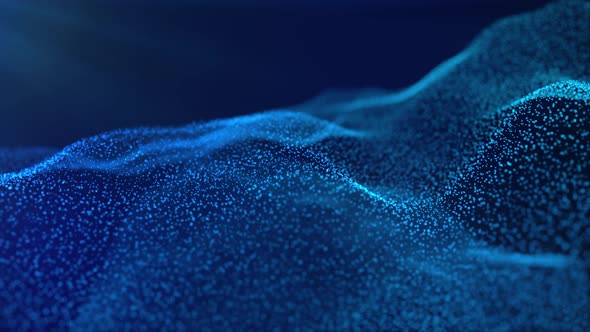 Animation Background of Shining Blue Particles Digital Wave