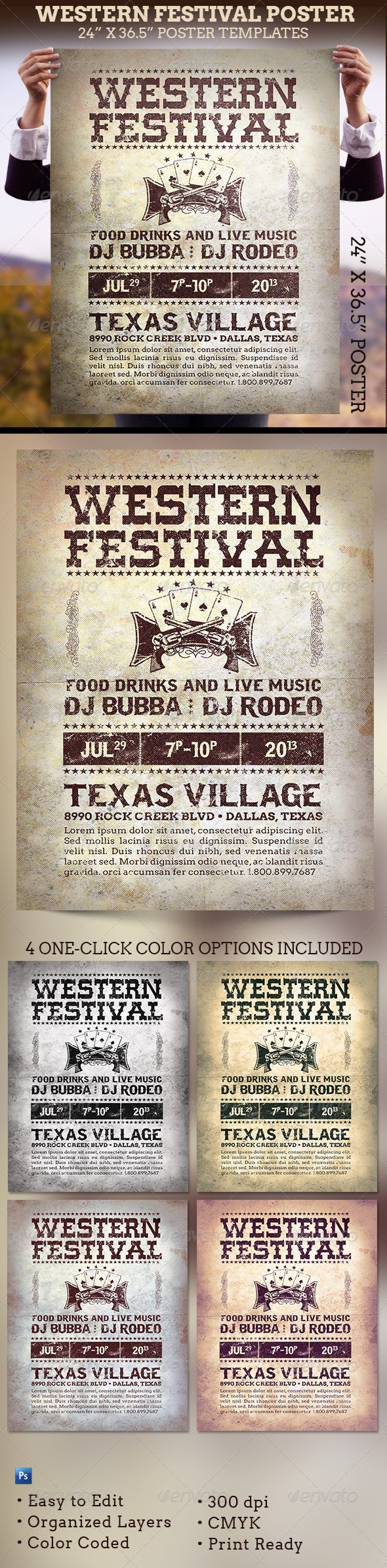 Western Festival Poster Template - Signage Print Templates