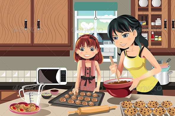 Mother Daughter Baking Cookies By Artisticco Graphicriver 
