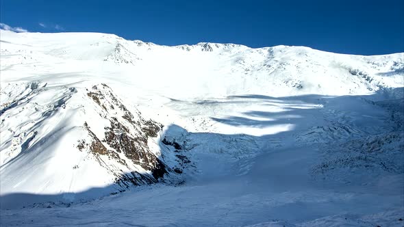 Beautiful View of the Pamir Mountains. Time Lapse. Base Camp of Lenin Peak. Kyrgyzstan.