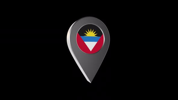 3d Animation Map Navigation Pointer With Antigua And Barbuda Flag With Alpha Channel  - 2K alt