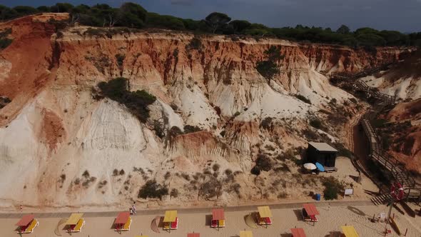 Aerial footage of Falesia Beach (Praia da Falesia) in Algarve, Portugal alt