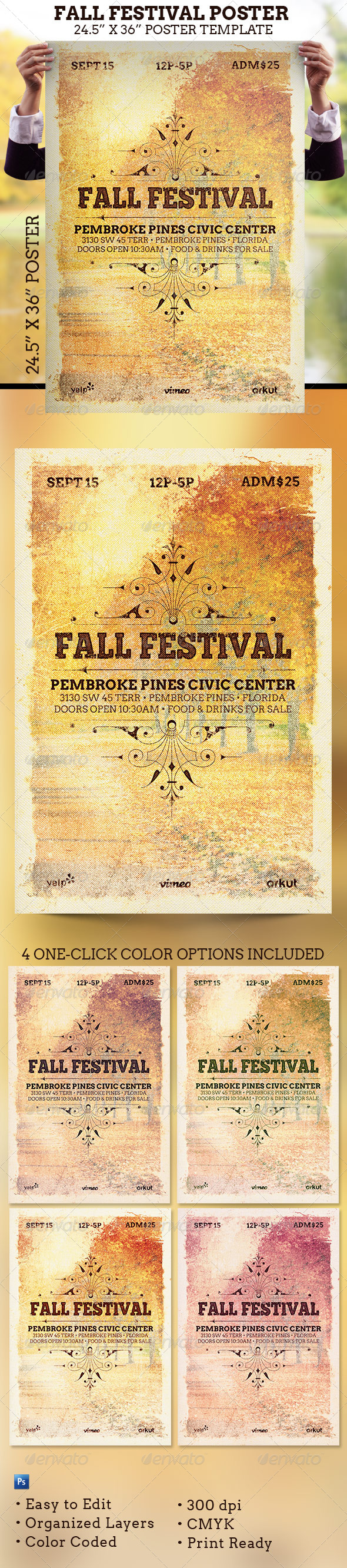 Fall Festival Poster Template - Signage Print Templates