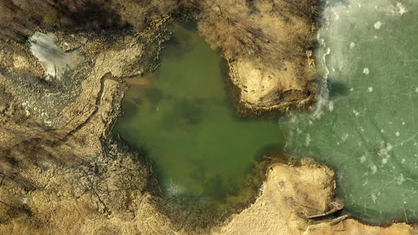 Frozen River in Aerial View