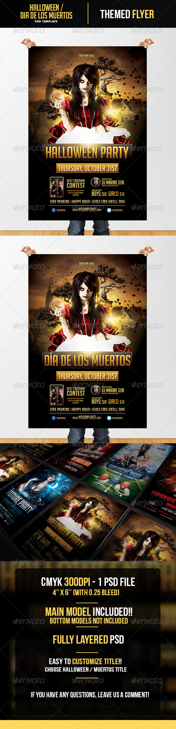 Halloween - Dia de los Muertos Flyer Template - Flyers Print Templates
