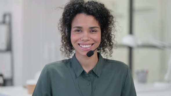 Smiling African Woman Wearing Headset Call Center alt