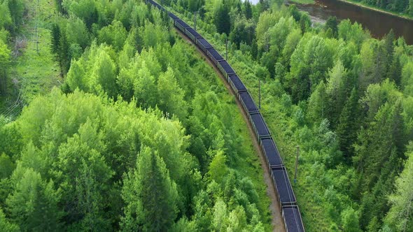 Open Gondola Cars with Coal Moving on Rails alt