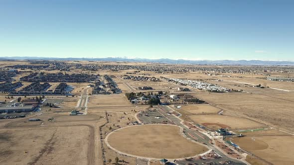 Aerial view of suburban park in Parker, Colorado. alt