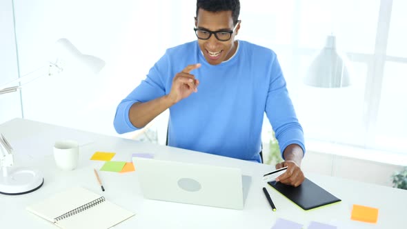 Online Shopping by African Man, Successful Payment by Credit Card alt