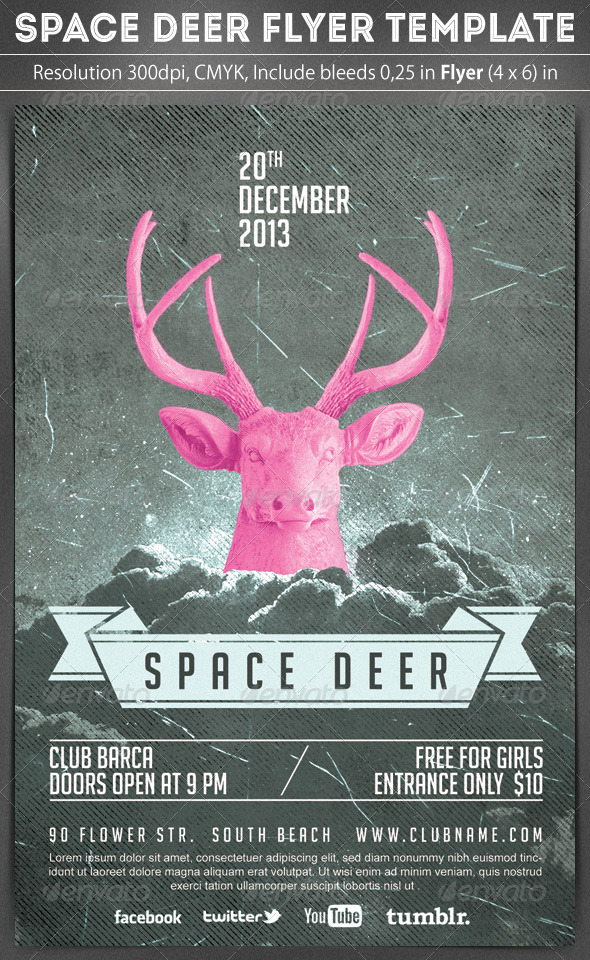 Space Deer Flyer Template - Clubs & Parties Events