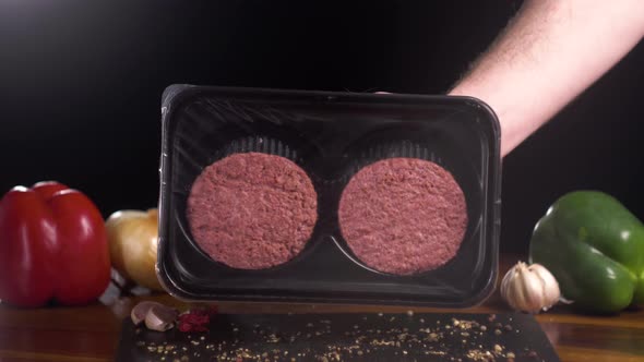 Plant Based Vegan Burger Meat Fake Vegeterian Beef Meat Close Up Fresh Impossible Veggie Food Beyond alt