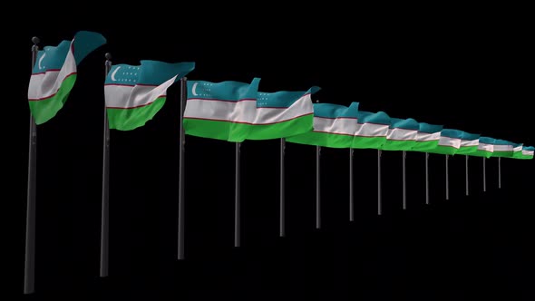 Row Of Uzbekistan Flags With Alpha 2K  alt